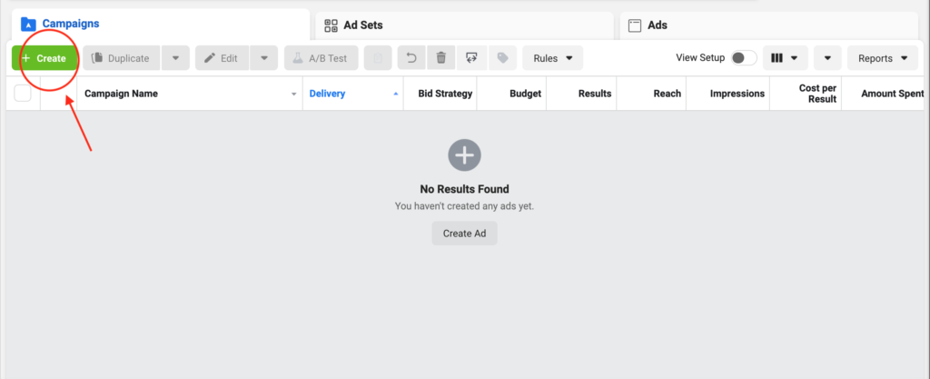 Click on ‘Create’ under the campaign tab